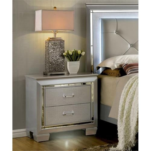 BOWERY HILL 2-Drawer Contemporary Wood Nightstand Silver