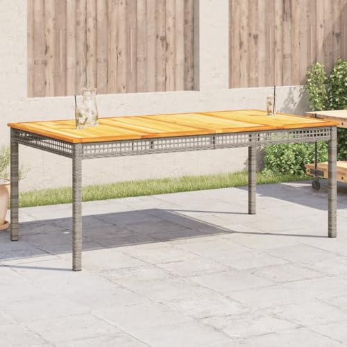 Garden Table Grey and Brown,Sturdy Rectangular Outdoor Dining Table for 6 with Modern Design – Durable Metal Frame & Acacia Wood Top Patio Tables