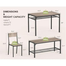 FURUIM2024M Dining Table Kitchen Table 2 Chairs for 4 Bench 4 Piece Dining Table Set for Small Space Apartment Table and Chairs Dining(Rustic Brown)