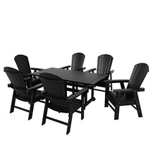 WO Outdoor Adirondack Dining Chair Table 7 PCS Set Retro Aesthetic Furniture for Outside Restaurant Dining, Home, Balcony, Terrace, Lawn, Pool, Deck, Garden (Black)