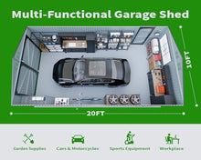 20 x 10 FT Outdoor Storage Shed, Large Metal Garden Shed with 2 Lockable Doors, Tool Shed Outdoor Storage with 4 Air Vents, Garage Shed Waterproof for Car, Truck, Bike, Garbage Can, Tool, Dark Gray