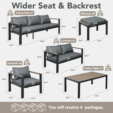 ADRERIC Patio Furniture Set 11 Seats and Coffee Table, 9 Pieces Patio Conversation Set with Thick Cushion, Ottomans, Deluxe Aluminum Modern Outside Sectional for Porch, Balcony, Deck, Yard, Light Gray