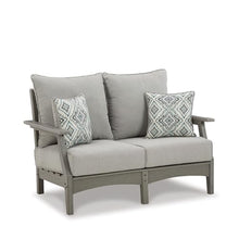 Signature Design by Ashley Visola Outdoor Loveseat With All-Weather HDPE Frame, Nuvella Cushions, Textured Wood Look for Patio and Deck Seating, Gray, 54" W