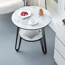 Side Table, Round Side Table with Storage Small Bedside with Metal Frame Modern Nightstand
