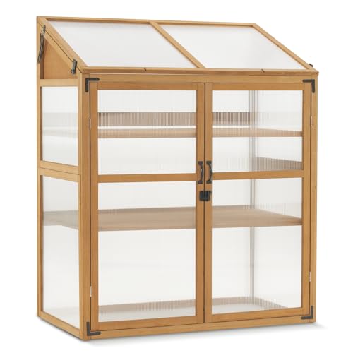 Macrout Cold Frame Greenhouse, Wooden Cabinet with Shelves 1344 (Natural)