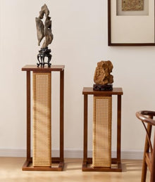Wood Rattan Plant Stand Indoor,Tall Small Plant Shelf for Small Space