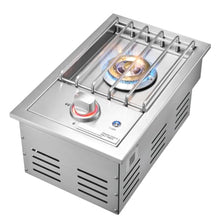 Single Grilling Side Burner, Stainless Steel Grill with Lid & Electronic Ignition, 17,000BTU Propane & Natural Gas BBQ Burner for Outdoor Kitchen Island Backyard Patio Entertaining