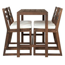 Merax 5-Piece Rustic Outdoor Patio Bar Set, Acacia Wood Patio Table and Chairs Set with Beige Cushion for Balcony Bistro Poolside Backyard Porch or Small Outdoor Spaces, All Weather, Mocha