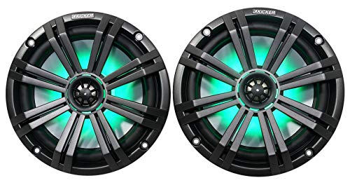 KICKER 45KM84L 8" 600 Watt Marine Waterproof Speakers with LEDs and Rockville Dual 7.7" Aluminum Enclosure White
