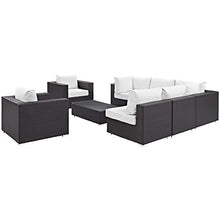 Modway Convene Wicker Rattan 8-Piece Outdoor Patio Sectional Sofa Furniture Set in Espresso White