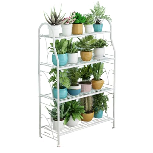 Plant Stand 4 Tier Metal Plant Shelf For Indoor Multiple Plants Display Rack Floor Standing Plant Stand Planter Modern Flower Pot Holder Simple Ladder Frame Practical Storage Rack For Patio Garden Cor
