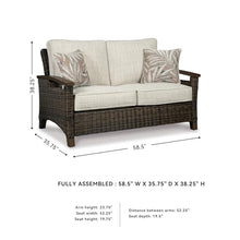 BOWERY HILL Patio Loveseat, Medium Brown Finish, Handwoven All-Weather Resin Wicker, Rust-Proof Aluminum Frame, Plush Cushions and Nuvella Fabric, 58.25" W x 36" D x 39" H Outdoor Sofa for Alfresco