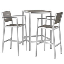 Modway Shore Aluminum 3-Piece Outdoor Patio Pub Bistro Set Silver Gray