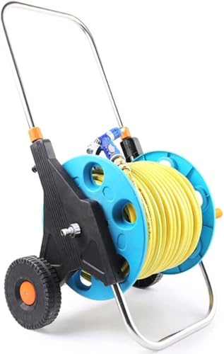 LXXW Hose Reel Cart Portable Hose Reel, Metal Garden Hose Reel Trolley for Garden, Lawn, Sidewalk, Ranch For Garden Hoses(With 45m Hose)