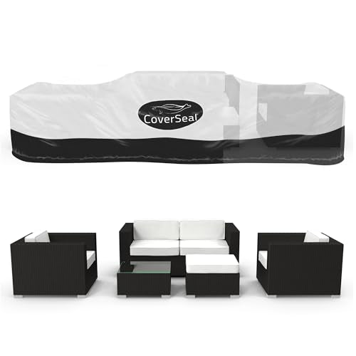 CoverSeal Patio Furniture Cover with Weighted Ground Conforming Apron Seal - Water Resistant Rectangular Outdoor Furniture Covers for Outdoor Table and Chairs - Large 150 L x 44 W x 60 H in