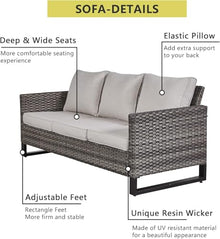 HTERWQEA Patio Furniture Set 5 Piece Outdoor PE Rattan Sectional Sofa, Conversation with Thick Cushions and Wood-Like Coffee Table, Couch for Garden Porch