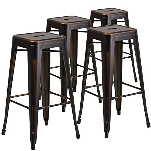 Flash Furniture 30 in Metal Indoor/Outdoor Backless Barstool, 4-Pack