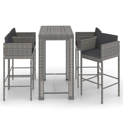 KDVXBCQJH 5 Piece Patio Bar Set with Cushions Outdoor PE Rattan Gray