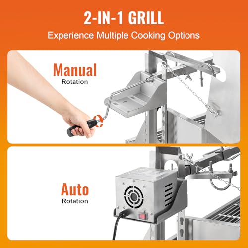 VEVOR 46 Inch Electric Rotisserie Grill with Hooded Cover, 198Lbs Capacity, Stainless Steel, Upgrade