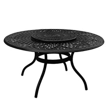 Oakland Living Modern Ornate Outdoor Mesh Aluminum 59" Large Round Patio Lazy Susan Dining Set with Six Chairs Black