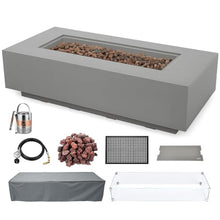 AMS 60" Rectangular Concrete Natural Gas Fire Pit Table Bundle (Light Gray)