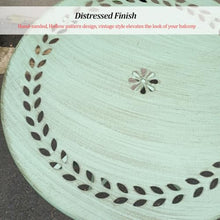 Labasuan Vintage Distressed Cast Iron Round Side Table, 24.4in Weather Resistant Patio Coffee Table, Hollow Pattern Outdoor Accent Table for Balcony Garden Backyard Indoor Plant Stand(Green)