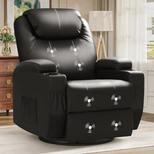 Dual Motor Electric Power Rotating Recliner Chair with Massage and Heat, Rocking Reclining Chair with Remote Control, Faux Leather Living Room Recliner for Adults