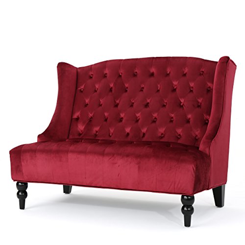 Lanny Loveseat Settee Wingback Bench Bench 50 Inch Tufted Wine Red Velvet