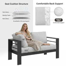 Solaste Aluminum Outdoor Patio Furniture Set, 4 Seats Patio Sectional Sofa with 5" Thick Cushion, Outdoor Patio Set with Coffee Table for Porch, Backyard, Deck, Yard, Light Grey