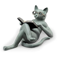 Green Vista Water Gardens Studious Stan College Kitty Cat w/Book | Outdoor Garden Statue Cast Aluminum | Reading Kitten, Animal Figurine & Sculpture for Indoors, Patio, and Yard
