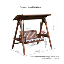 Wooden Patio Porch Swing Chair with Adjustable Canopy，Wooden Porch Swing 2-Seater,Double Shelf,Heavy Duty 600 LBS,for Outdoor Patio Garden Yard(Carbonized)