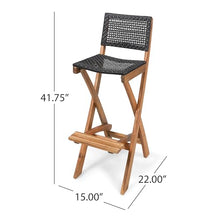 Christopher Knight Home Polaris Outdoor Acacia Wood and Wicker 5 Piece Rectangular Bar Set, 15 "W x 22 "D x 41.75 "H, Teak + Brown