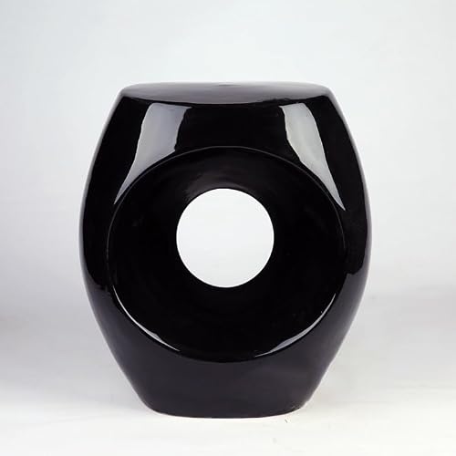 JOYNOW Ceramic Garden Stool Decorative Garden Stools Pure Handmade High-Temperature Porcelain Low-Temperature Color Glaze Black Hollow Ceramic Stool Cooler Pier Garden Stool Ceramic