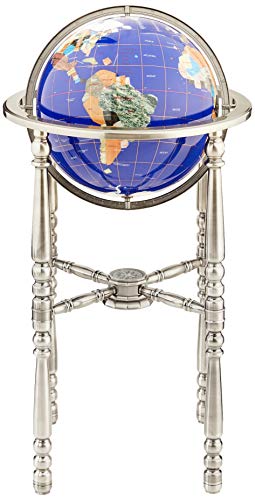 Unique Art Since 1996 Blue Lapis Gemstone World Globe with Silver Stand