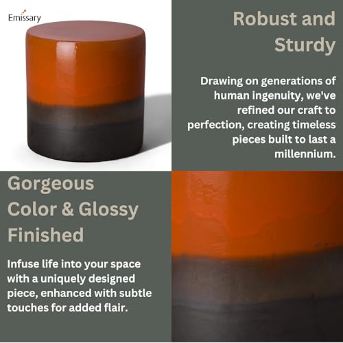 Emissary 18in. H Semiglossy Glaze Round Stoneware Garden Stool Burnt Orange