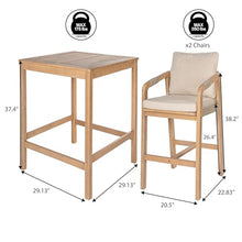 JONATHAN Y Porto 3-Piece Acacia Wood High-Top Bar Square Table Set, Beige