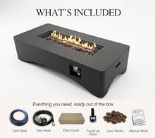 KEIKI 56" Rectangular Propane Gas Fire Pit Table, 50,000 BTU Modern Outdoor Concrete Fire Table with Lava Rocks, Waterproof Cover, Tank Seat, No Assembly for Patio Backyard Deck, Dark Grey