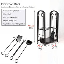 Indoor Large Firewood Rack Holder with 2 Shelf 5 Piece Fire Pit Tools Set for Living Room Patio Deck Camping Wrought Iron with Matte Black Finish