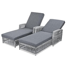 Merax Outdoor Rattan Chaise Lounge Set of 2, All Weather Wicker Patio Reclining Chairs with 4 Adjustable Backrest and Armrests, Sunbathing Recliner & Soft Removable Cushions for Poolside, Garden, Gray