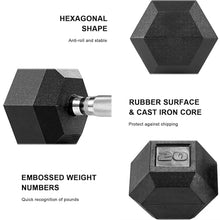 LIFERUN Rubber Coated Cast Iron Hex Dumbbell Set, 75lb Black