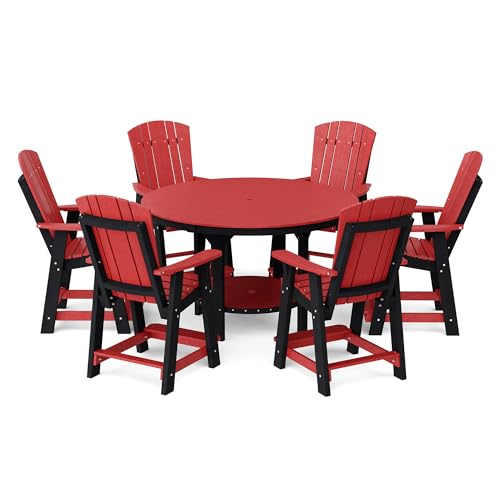 Wildridge Heritage 7-Piece 60" Pub Counter Set, Cardinal Red and Black - Outdoor Weather Resistant Recycled Plastic Furniture for Patio