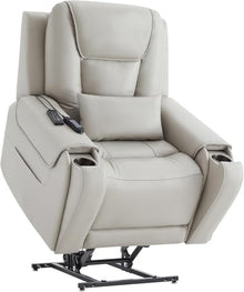 UOPYNE Large Power Lift Recliner Chair with Massage and Heat for Elderly, Overstuffed Wide Reclining Sofa with USB Ports, Breathable Leather Electric Lounge Seat for Living Room