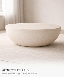 eldimer no.102 GFRC Concrete Coffee Table 35.4” - Handcrafted Round Modern Architectural Table, Weather Resistant, Indoor & Outdoor, 105 lbs Solid Cement Construction for Patio or Living Room