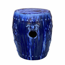 Orientliving Chinese Mixed Blue Round Lotus Clay Ceramic Garden Stool Table Blue