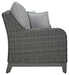 Signature Design by Ashley Outdoor Elite Park Patio Wicker Loveseat with Cushion Grey