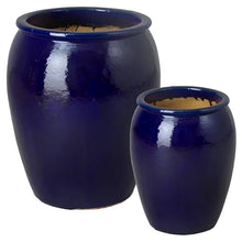 Emissary Home and Garden 23.5in. L x 30in. H Blue Stoneware Round Planters with High-fire Treatment (Set of 2)