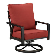 Oakland Living Pair of Black Aluminum Patio Deep Seating Swivel Rocker Club Chairs with Red Cushions