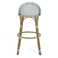 Christopher Knight Home Alura Outdoor French Counter Height Bar Stool Set of 4, Patio Garden PE Rattan Bar Chairs with Footrest+Metal Frame, Wicker Counter Stool for Kitchen Island, White+Black