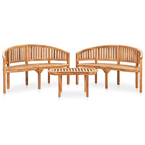 WHOPBXGAD 3 Piece Banana Patio Lounge Set Solid Teak Wood Outdoor Garden Furniture with Weather Resistant Design for Backyard Poolside Relaxation