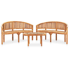 WHOPBXGAD 3 Piece Banana Patio Lounge Set Solid Teak Wood Outdoor Garden Furniture with Weather Resistant Design for Backyard Poolside Relaxation